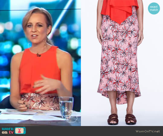 Life with Bird Spirit Shadows Skirt worn by Carrie Bickmore on The Project