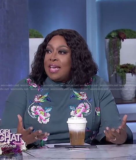 Loni’s green bird and flower embroidered dress on The Real