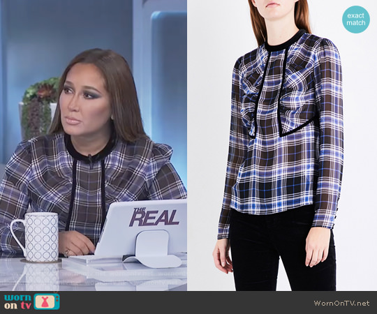 Maje Lancho Checked Chiffon Top worn by Adrienne Houghton on The Real