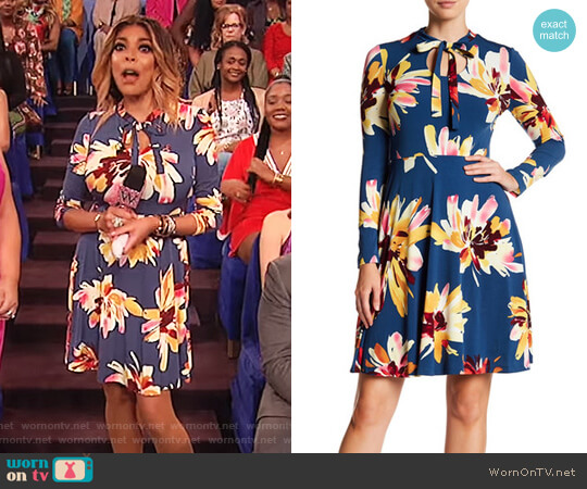 Maggy London Floral Bow Neck Dress worn by Wendy Williams on The Wendy Williams Show