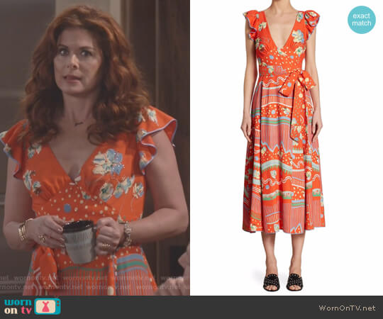 Marc Jacobs Floral-Print V-Neck Dress worn by Grace Adler (Debra Messing) on Will and Grace
