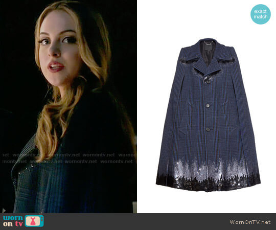 Marc Jacobs Degrade Sequined Houndstooth Long Cape worn by Fallon Carrington (Elizabeth Gillies) on Dynasty