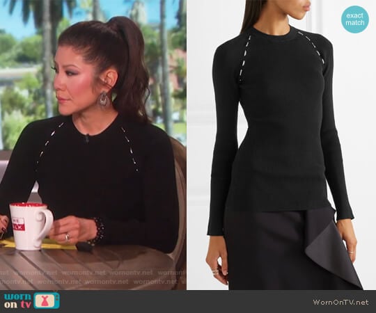 Mugler Embellished ribbed-knit sweater worn by Julie Chen on The Talk