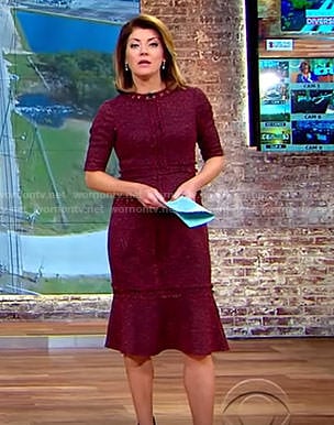 Norah’s red tweed dress on CBS This Morning