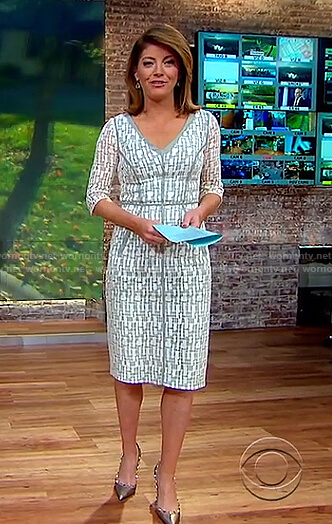 Nora’s white lace sheath dress on CBS This Morning