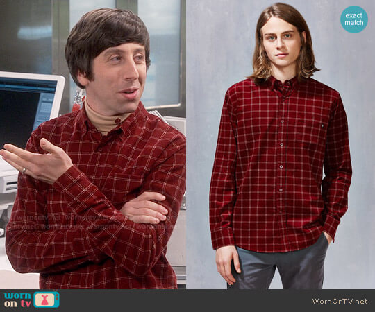 OBEY Halen Cord Windowpane Button-Down Shirt worn by Howard Wolowitz (Simon Helberg) on The Big Bang Theory