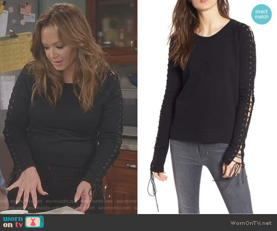 Pam & Gela Lace-Up Sleeve Sweatshirt worn by Vanessa Cellucci (Leah Remini) on Kevin Can Wait