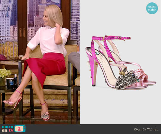 Gucci Metallic Leather Sandal worn by Kelly Ripa on Live with Kelly and Mark