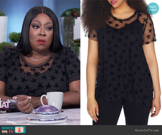 Rebel Wilson X Angels Star Print Mesh Overlay Top worn by Loni Love on The Real