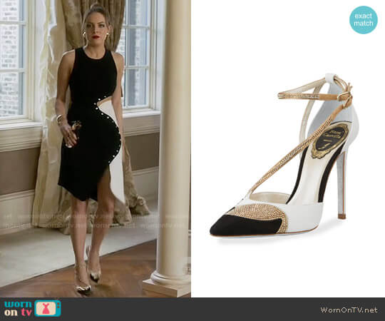 Rene Caovilla Snakeskin Asymmetric 105mm Pump worn by Fallon Carrington (Elizabeth Gillies) on Dynasty