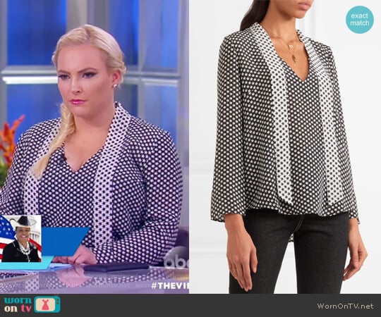 Rixo London Pussy-bow Star-print Silk Crepe de Chine Blouse worn by Meghan McCain on The View