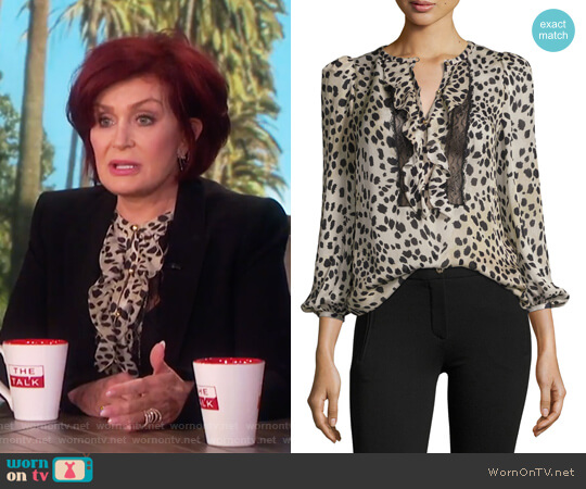 Roberto Cavalli Cheetah-Print Lace-Trim Silk Blouse worn by Sharon Osbourne on The Talk