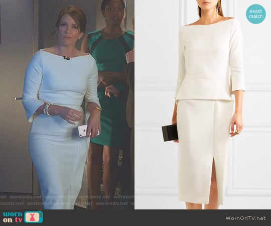 Roland Mouret Ardingly Crepe Peplum Dress worn by Diana St. Tropez (Tina Fey) on Great News