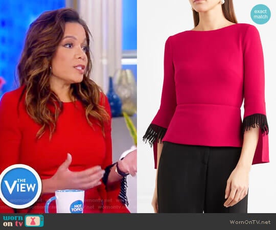 Roland Mouret Silsden Fringed Wool-Crepe Top worn by Sunny Hostin on The View