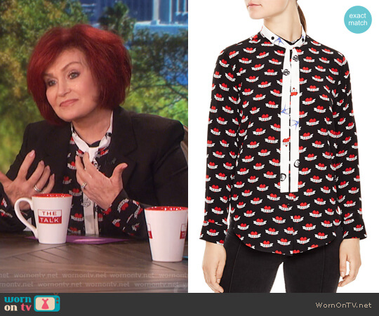 Sandro Maika Tattoo-Print Silk Shirt worn by Sharon Osbourne on The Talk