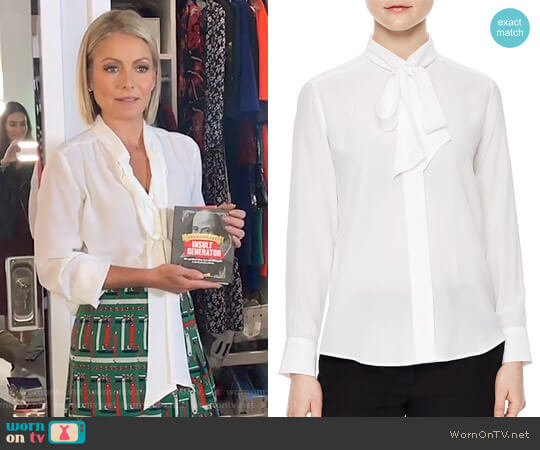 Sandro Aline Tie-Neck Silk Shirt worn by Kelly Ripa on Live with Kelly and Mark