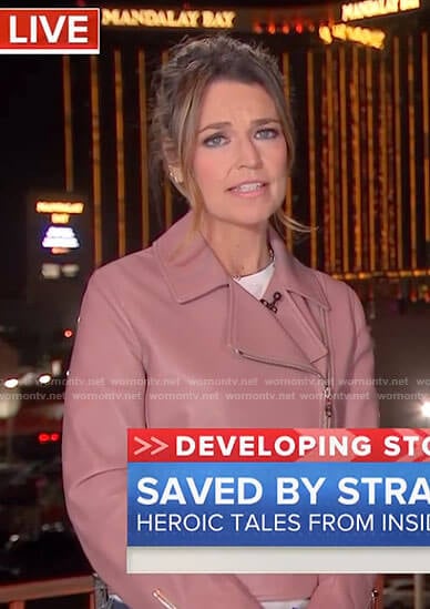 Savannah’s pink moto jacket on Today