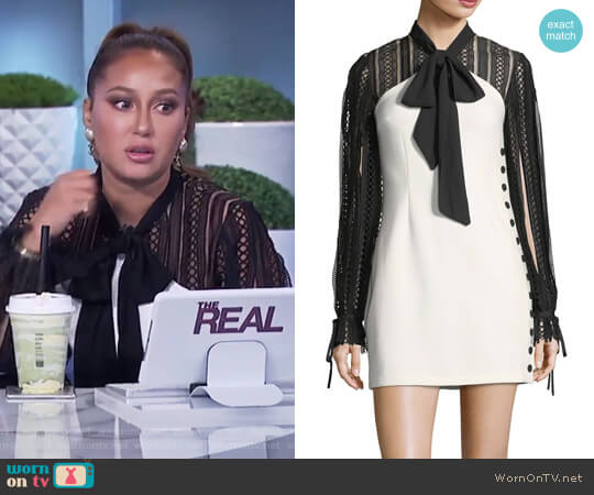 Self Portrait Two-Tone Long-Sleeve Crepe Mini Dress worn by Adrienne Houghton on The Real