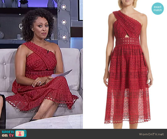Self Portrait Cutout One-Shoulder Midi Dress worn by Tamera Mowry on The Real