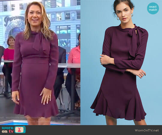 Shoshanna Ruffled Tie-Neck Dress worn by Ginger Zee on Good Morning America