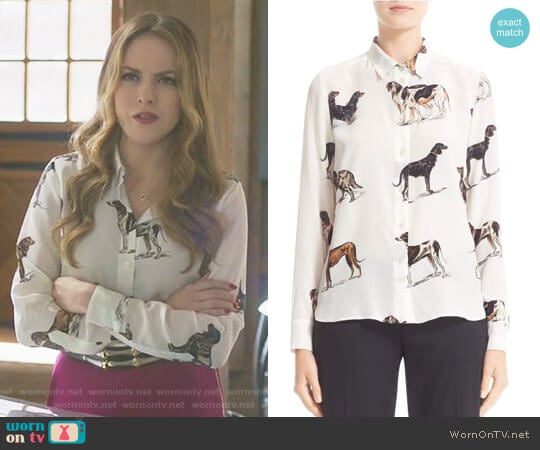 Stella McCartney Dog Print Silk Blouse worn by Fallon Carrington (Elizabeth Gillies) on Dynasty