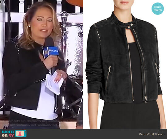 Theory Studded Suede Moto Jacket worn by Ginger Zee on Good Morning America