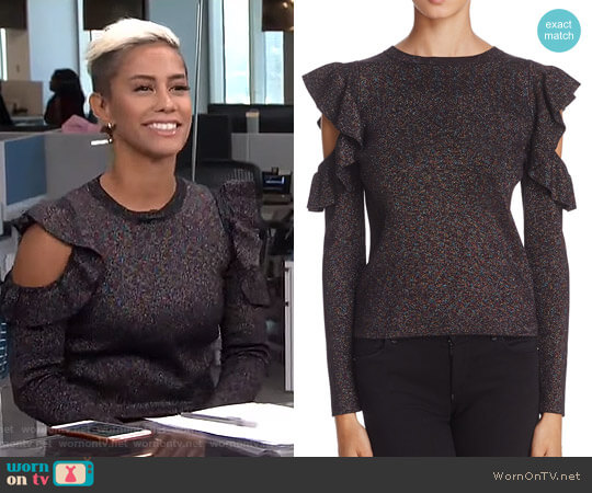 Sunset & Spring Metallic Cold-Shoulder Sweater worn by Sibley Scoles on E! News
