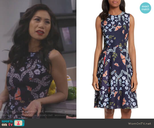 Ted Baker Jennesa Kyoto Gardens Dress worn by Eve Roberts (Liza Lapira) on 9JKL
