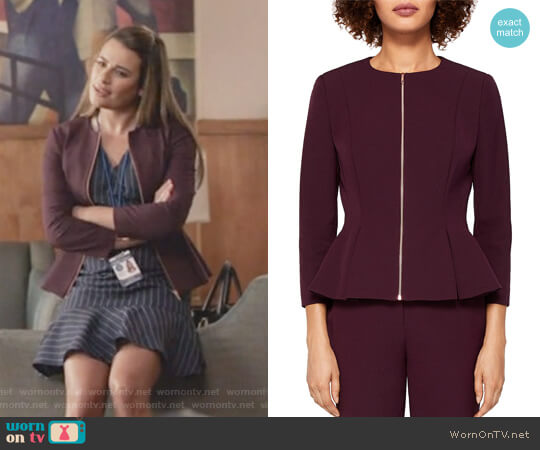 Ted Baker Suria Peplum Zip Front Jacket worn by Valentina Barella (Lea Michele) on The Mayor