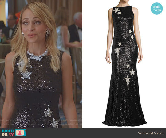 Theia Sleeveless Star-Embellished Sequin Evening Gown worn by Portia Scott-Griffith (Nicole Richie) on Great News