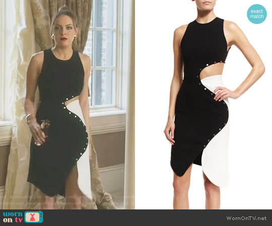 Thierry Mugler Studded Two-Tone Cady Dress worn by Fallon Carrington (Elizabeth Gillies) on Dynasty