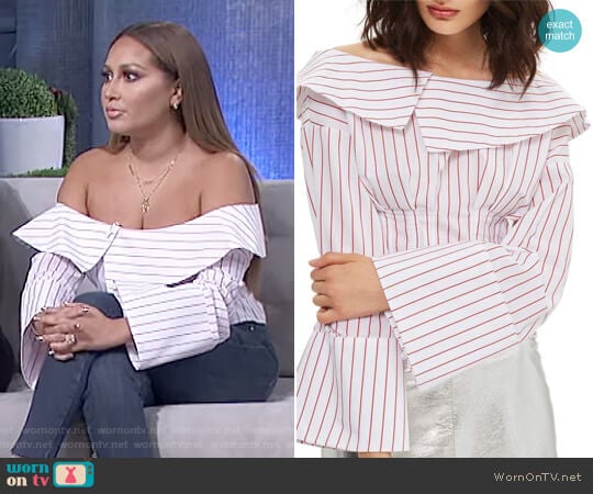 Topshop Stripe Poplin Off the Shoulder Corset Top worn by Adrienne Houghton on The Real