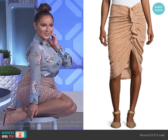 Veronica Beard Hazel Side-Ruched Silk Ruffle Skirt worn by Adrienne Houghton on The Real