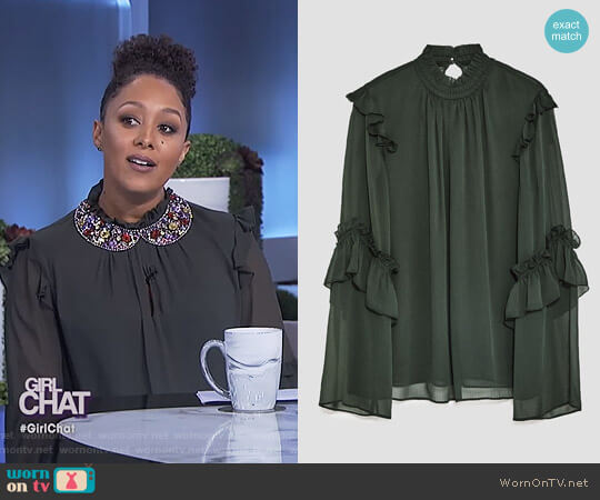 Zara Frilled Blouse worn by Tamera Mowry on The Real