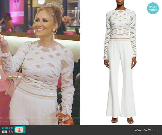 Zuhair Murad Long-Sleeve Embellished-Top Jumpsuit worn by Stephanie Hollman on The Real Housewives of Dallas