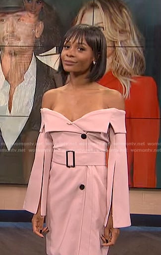 Zuri’s pink off-shoulder belted dress on E! News