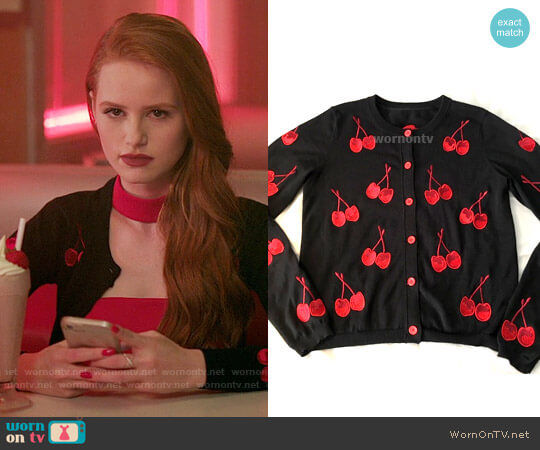 Alice + Olivia Cherry Cardigan worn by Cheryl Blossom (Madelaine Petsch) on Riverdale