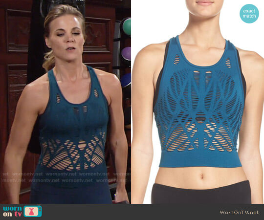 Alo Vixen Crop Top in Legion Blue worn by Phyllis Newman (Gina Tognoni) on The Young and the Restless