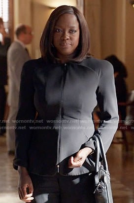 Annalise’s black zip up jacket on How to Get Away with Murder
