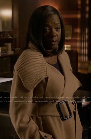 Annalise’s camel ribbed collar coat on How to Get Away with Murder