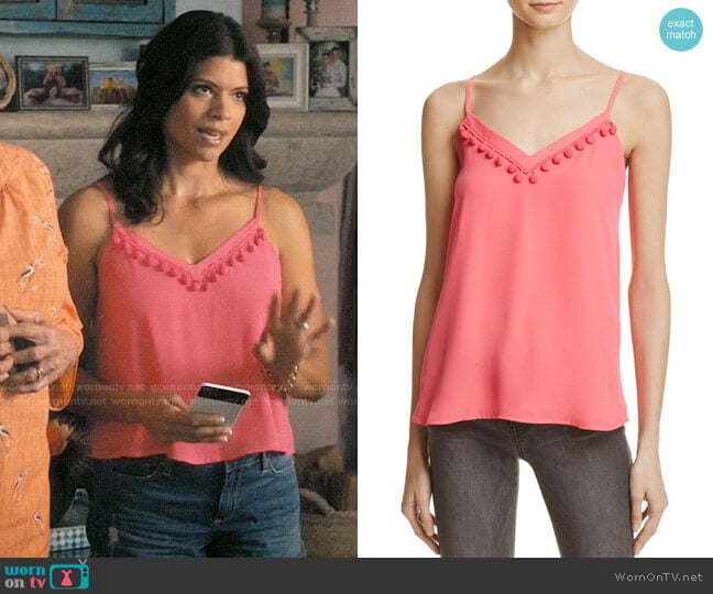 Aqua Pom-Pom V-Neck Camisole worn by Xiomara Villanueva (Andrea Navedo) on Jane the Virgin