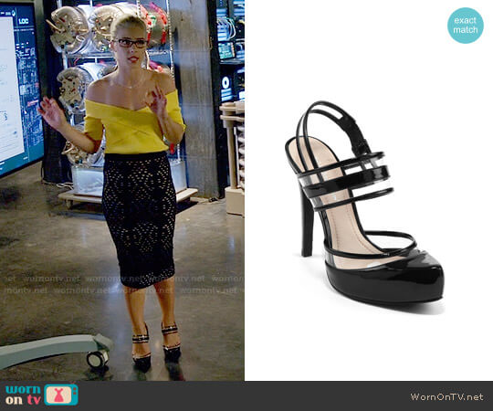 Bcbgeneration Pisces High-Heel Double Strap Clear Pump worn by Felicity Smoak (Emily Bett Rickards) on Arrow