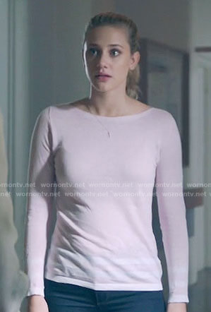 Betty’s pink striped trim sweater on Riverdale