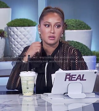 Adrienne’s black and white bow neck lace dress on The Real