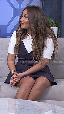 Adrienne’s blue and white button front dress on The Real