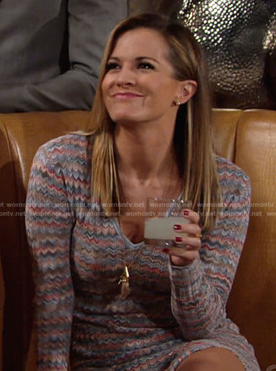 Chelsea’s chevron striped v-neck long sleeve dress on The Young and the Restless