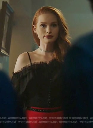 Cheryl’s black ruffled one-shoulder top on Riverdale