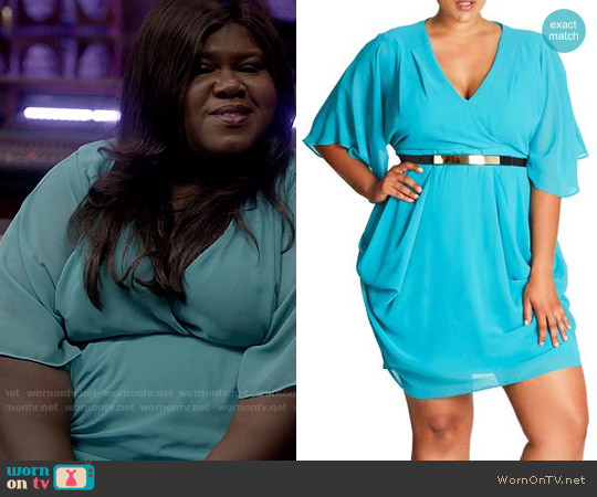 City Chic Belted Chiffon Faux Wrap Dress in Peacock worn by Becky (Gabourey Sidibe) on Empire
