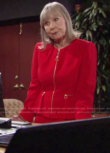 Dina’s red peplum jacket with gold zips on The Young and the Restless