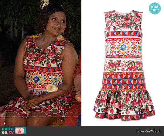 Dolce & Gabbana Mambo Print Peplum Dress worn by Mindy Lahiri (Mindy Kaling) on The Mindy Project
